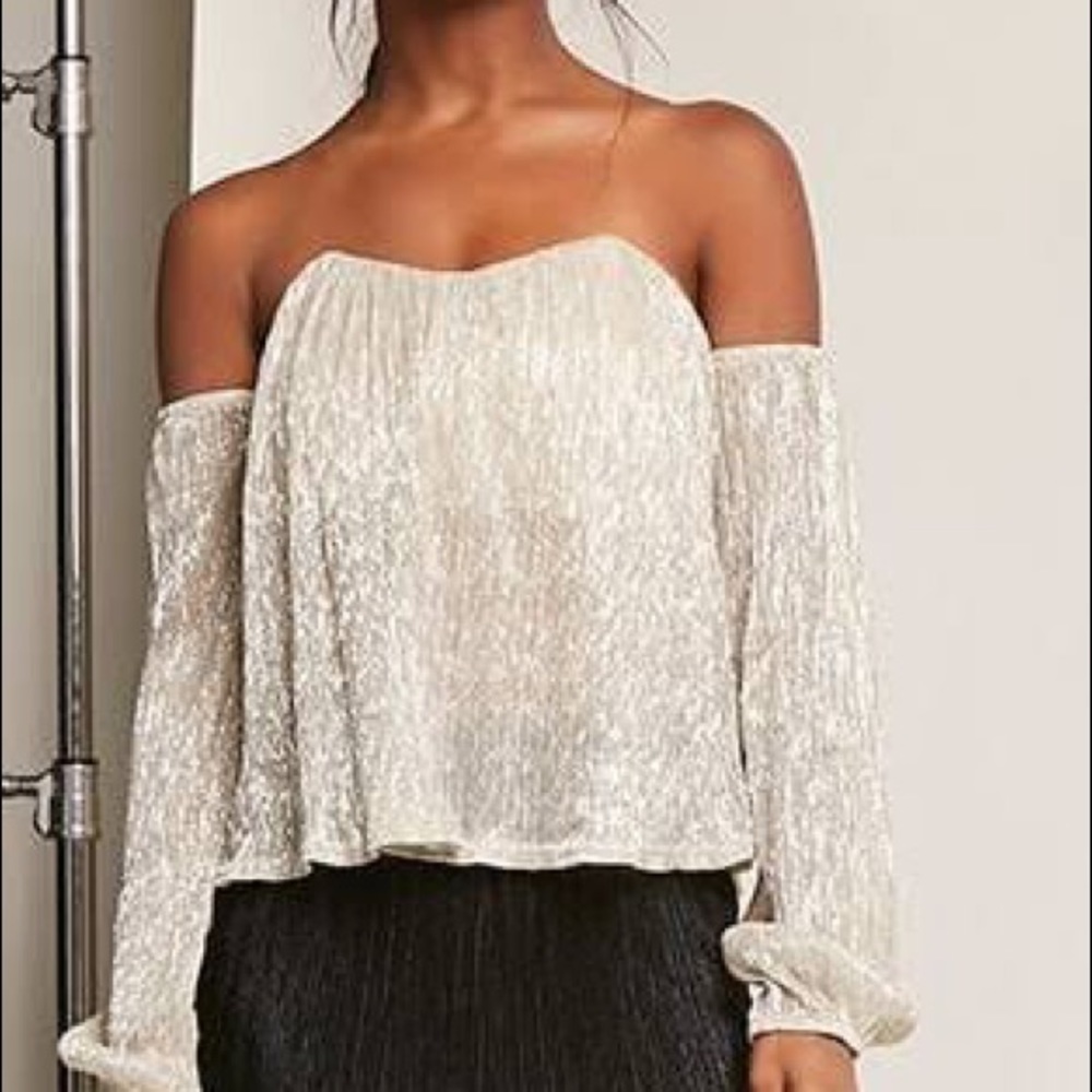 Nordstrom gold/sheer off the shoulder blouse
